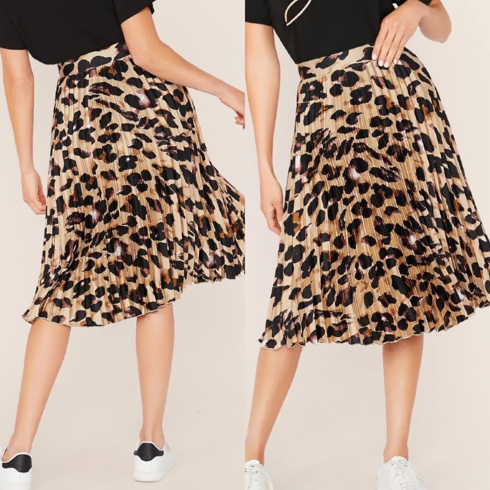 Leopard print accordion pleated skirt midi tan - Picture 3 of 5